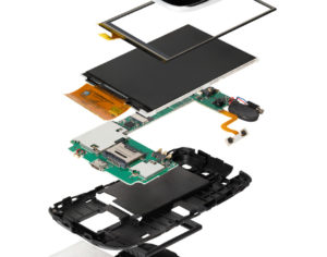 Isometry disassembled smartphone showing plastic part design for many modern industries