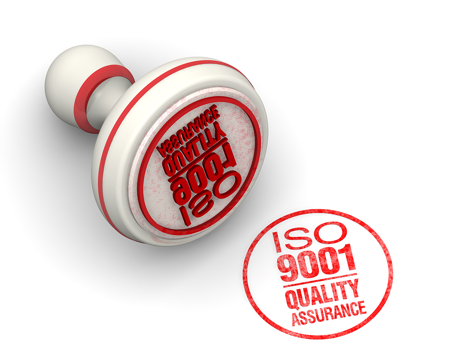 Iso 9001 certification; Quality Assurance. Round stamp.